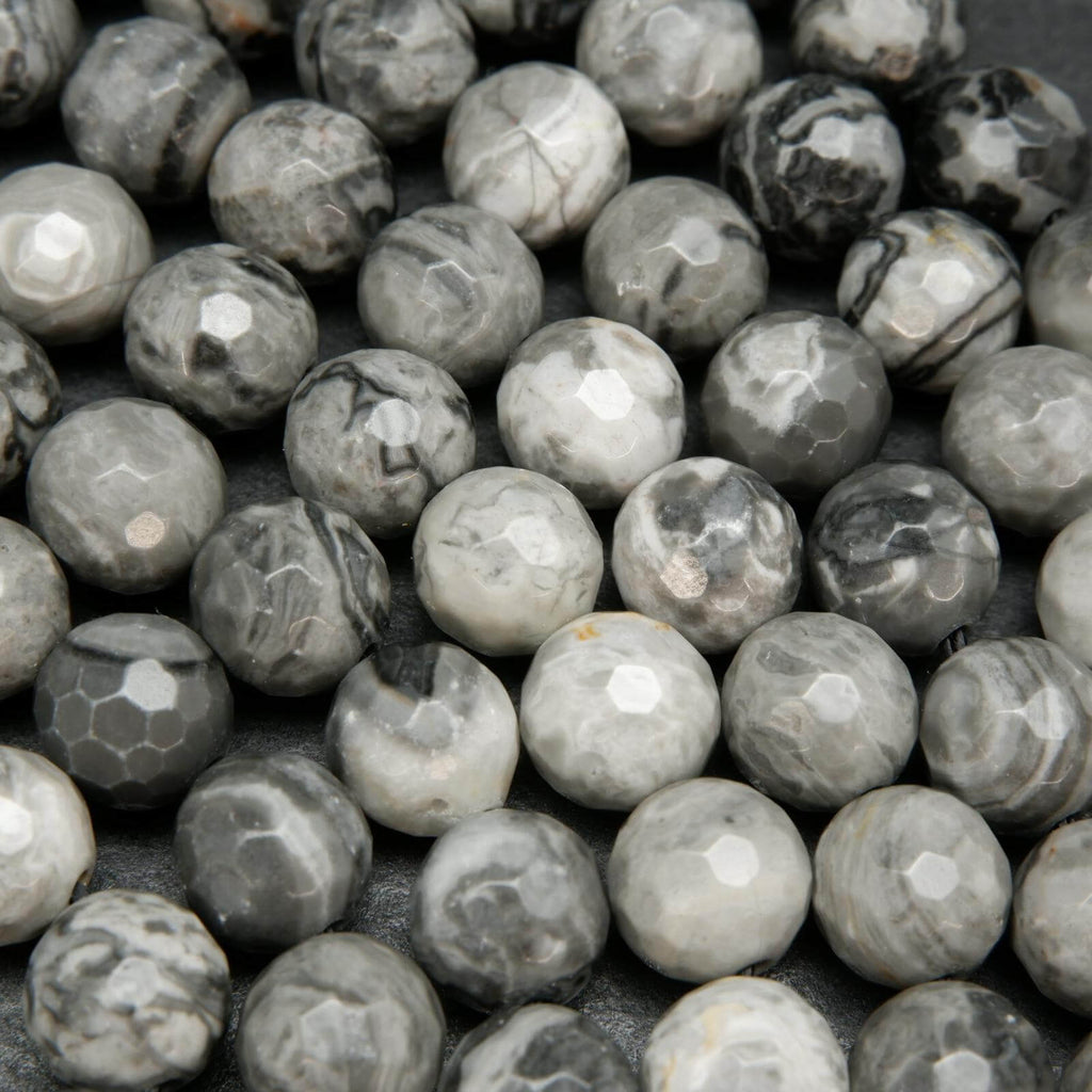 Faceted Silver Lace Agate Beads.