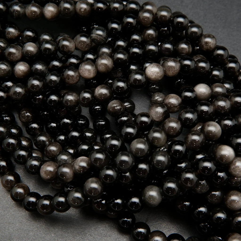 Silver sheen obsidian beads.