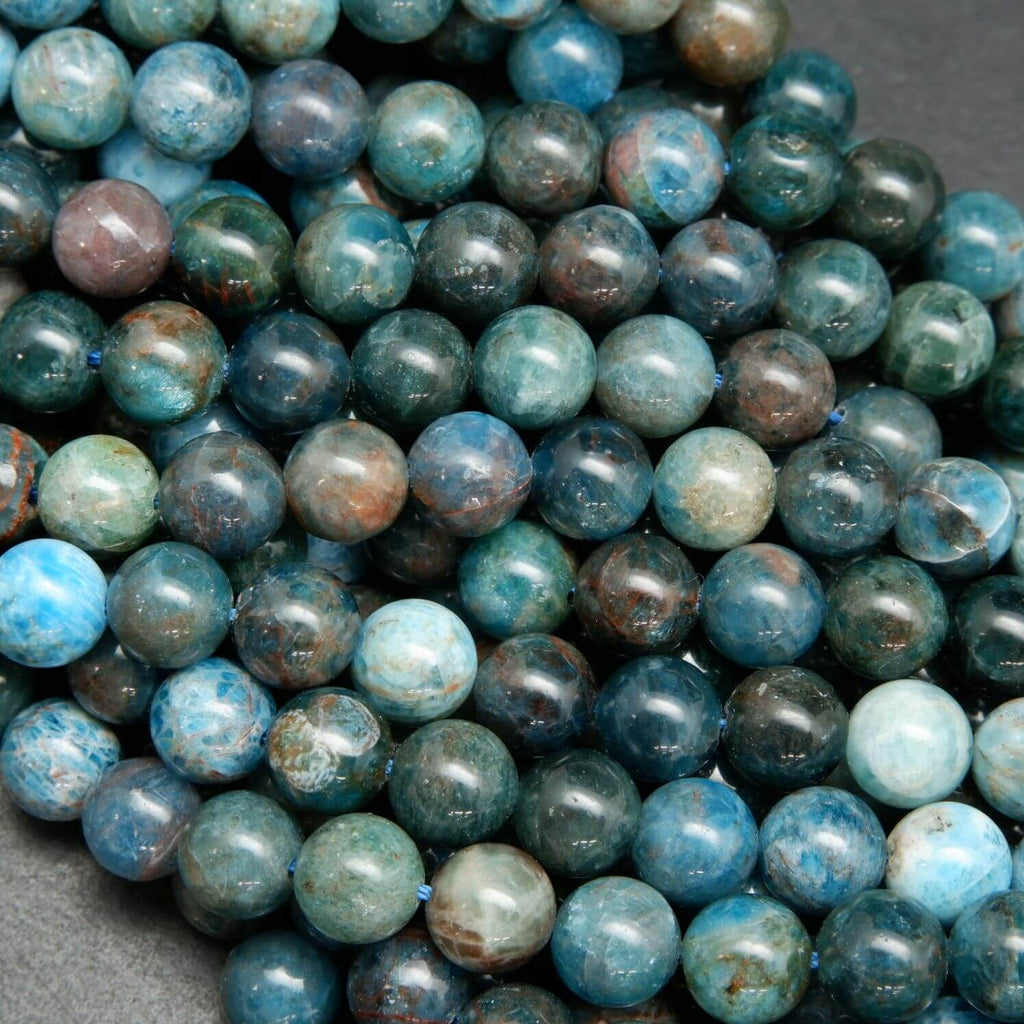 Round Polished Teal Blue Apatite Beads