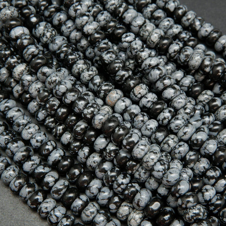 Snowflake Obsidian Rondelle Beads. Black and grey beads.