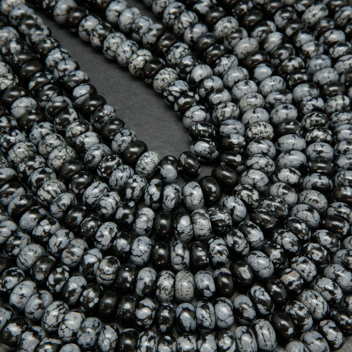Snowflake Obsidian Rondelle Beads. Black and grey beads.