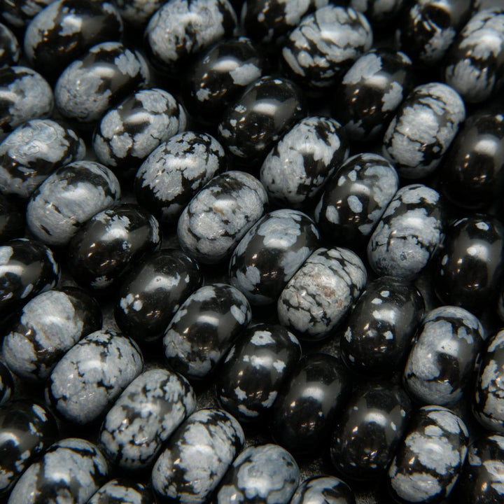 Snowflake Obsidian Rondelle Beads. Black and grey beads.