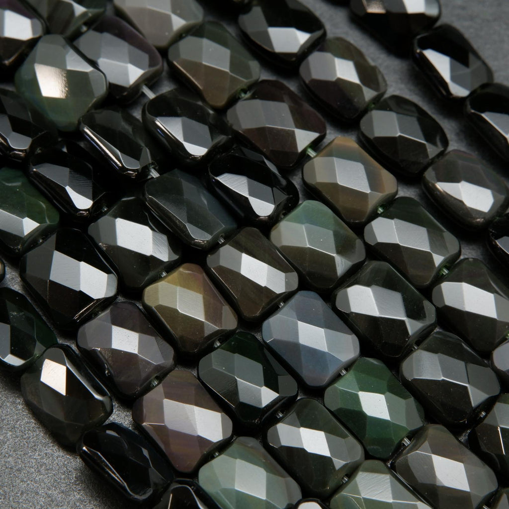 Rainbow Obsidian Faceted Square Beads.