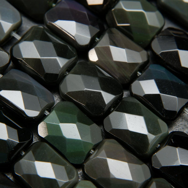 Rainbow Obsidian Faceted Square Beads.