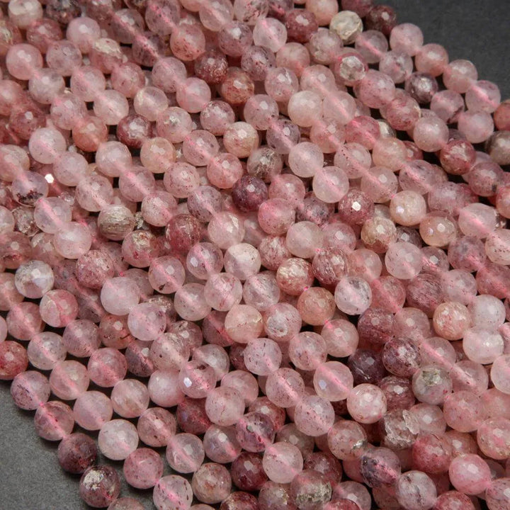 Faceted strawberry quartz beads.