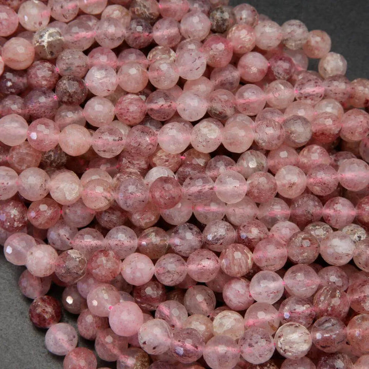 Faceted strawberry quartz beads.