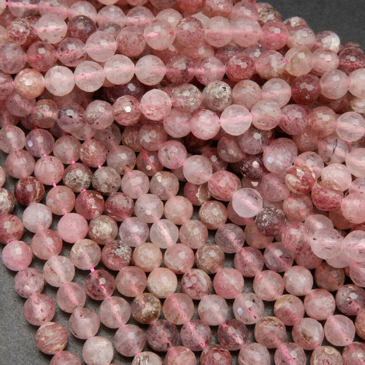 Faceted strawberry quartz beads.