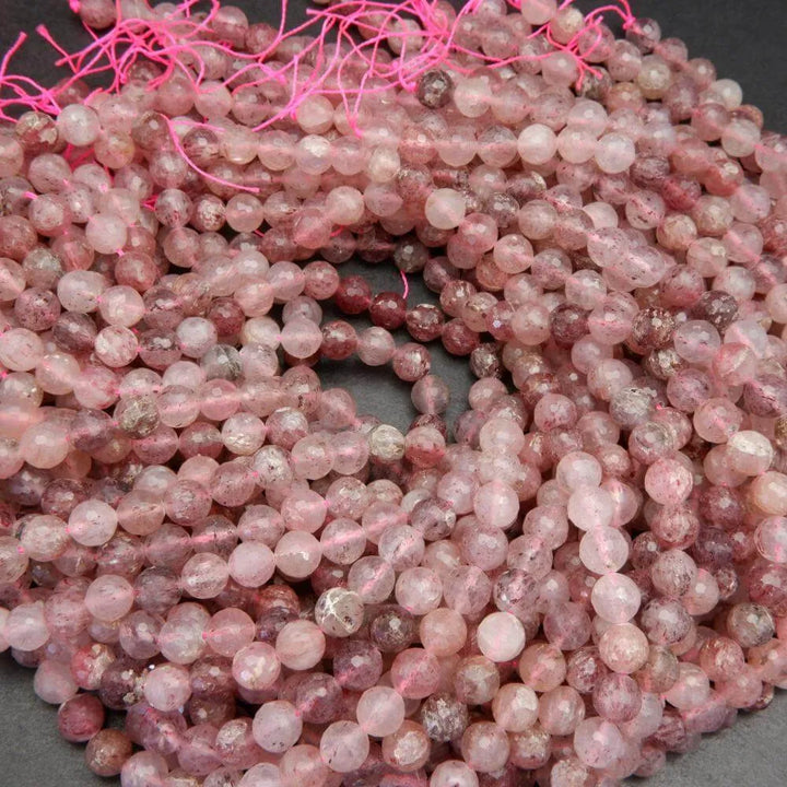 Faceted strawberry quartz beads.