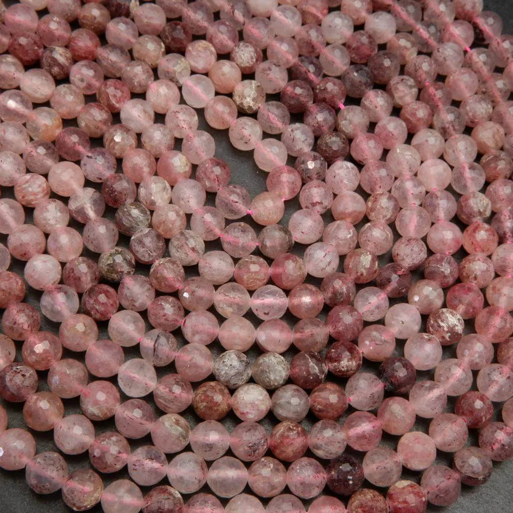Faceted strawberry quartz beads.