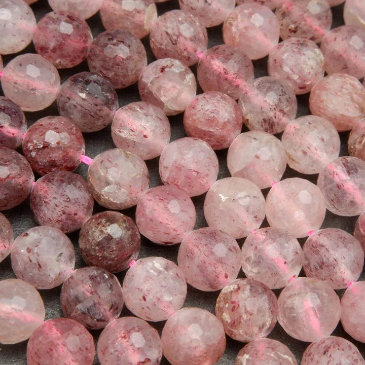 Faceted strawberry quartz beads.