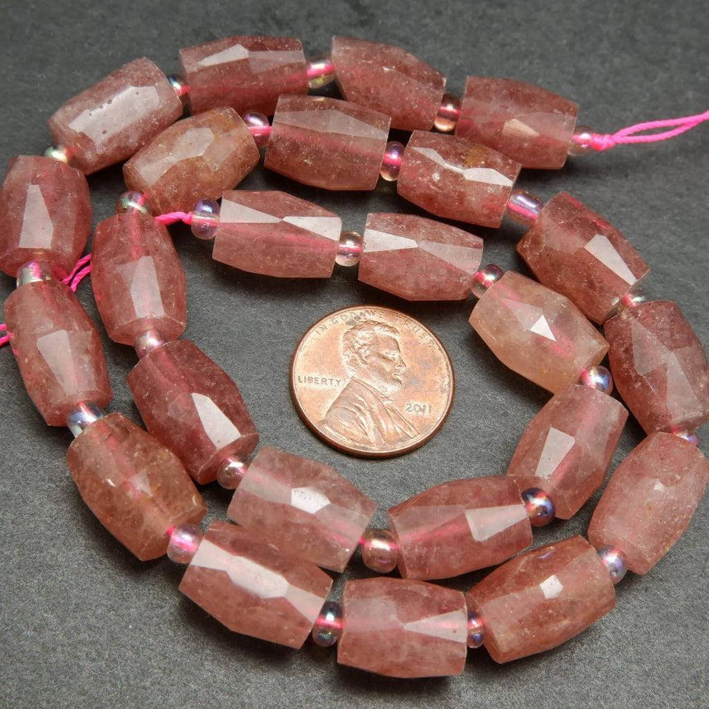 Strawberry Quartz · Faceted · Barrel · 10mm, Bead, Tejas Beads