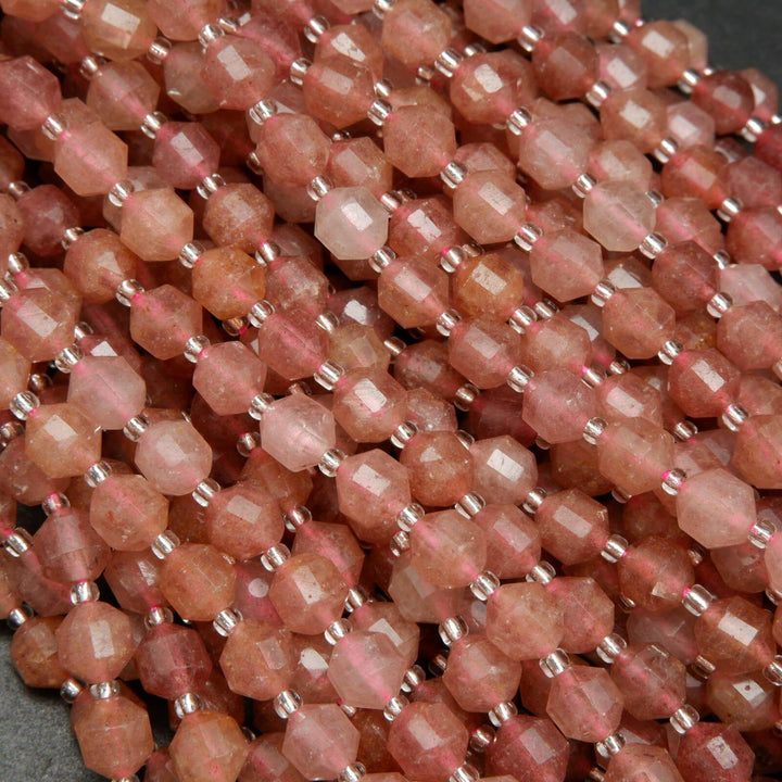 Strawberry quartz prism shape beads.
