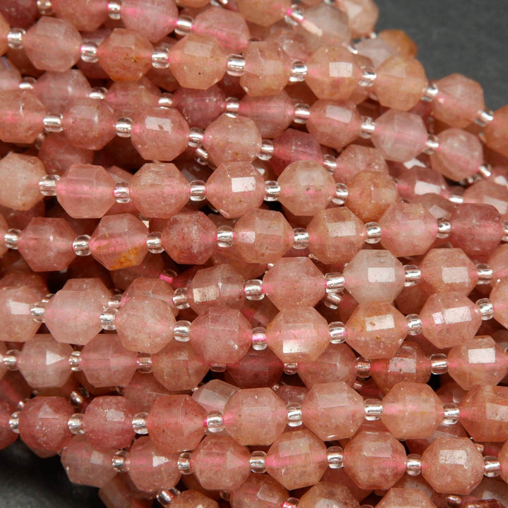 Strawberry quartz prism shape beads.