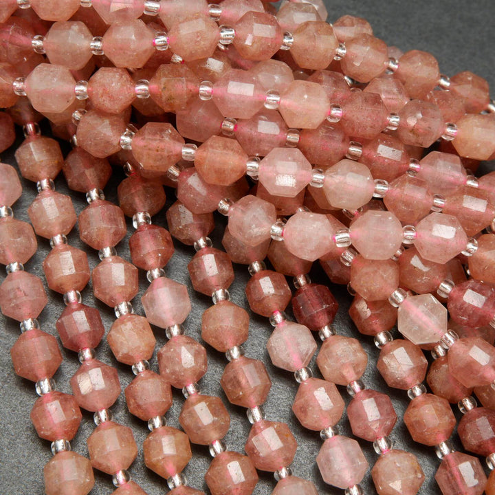 Strawberry quartz prism shape beads.