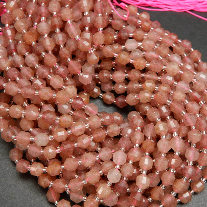 Strawberry quartz prism shape beads.