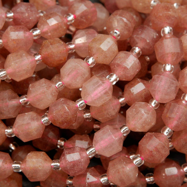 Strawberry quartz prism shape beads.