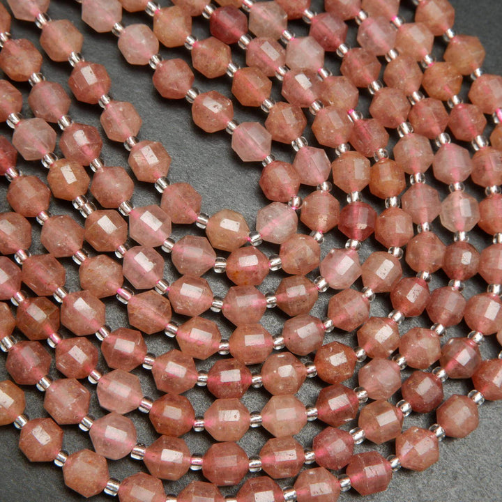 Strawberry quartz prism shape beads.