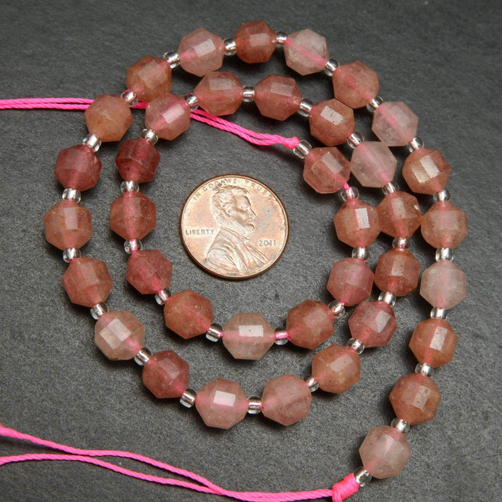 Strawberry quartz prism shape beads.