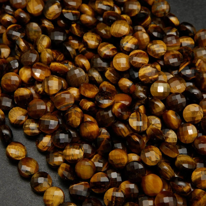 Tiger's Eye · Faceted · Coin · 6mm, 8mm **CLEARANCE**, Bead, Tejas Beads