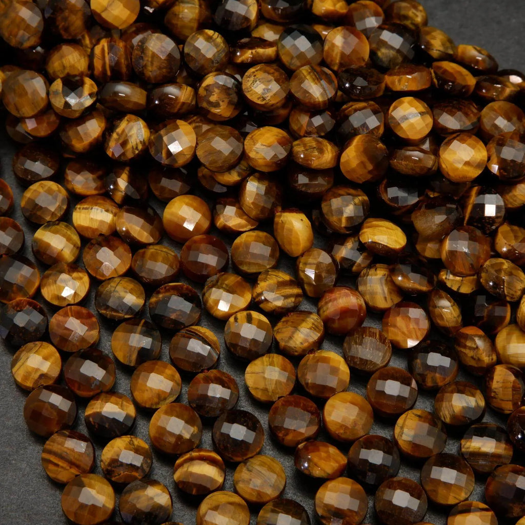 Tiger's Eye · Faceted · Coin · 6mm, 8mm **CLEARANCE**, Bead, Tejas Beads
