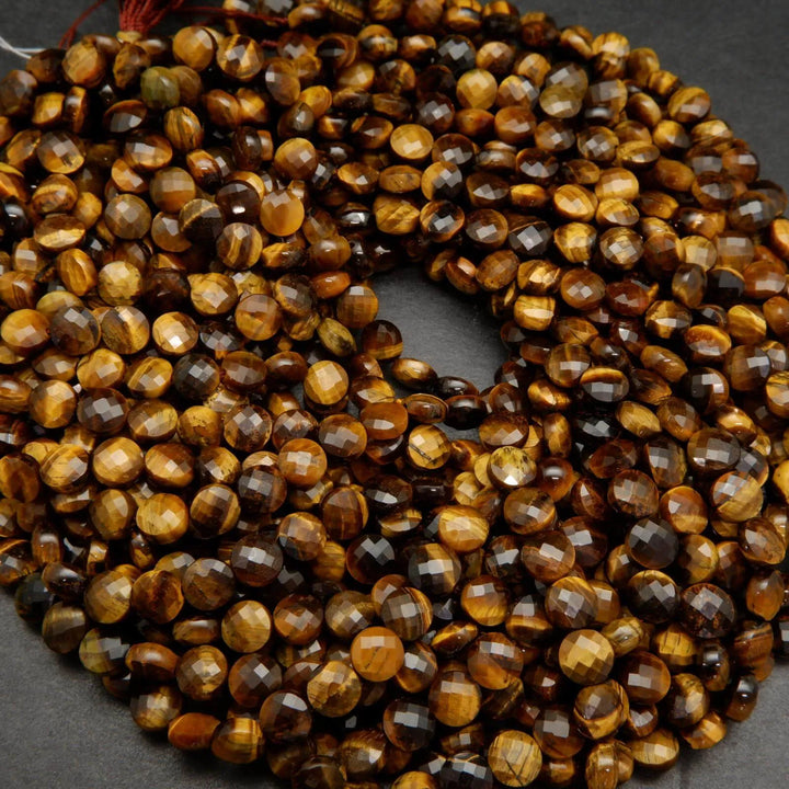 Tiger's Eye · Faceted · Coin · 6mm, 8mm **CLEARANCE**, Bead, Tejas Beads
