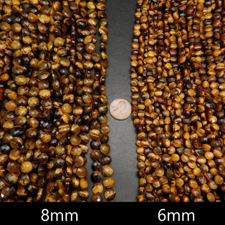 Tiger's Eye · Faceted · Coin · 6mm, 8mm **CLEARANCE**, Bead, Tejas Beads