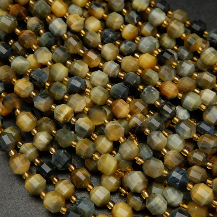 Golden Blue Tiger's Eye · Faceted · Prism · 7.5mm, Bead, Tejas Beads
