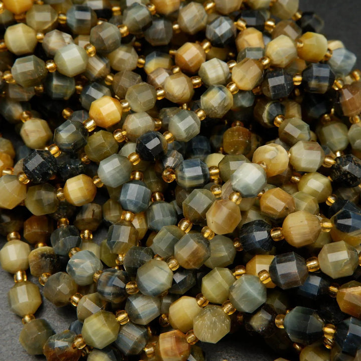 Golden Blue Tiger's Eye · Faceted · Prism · 7.5mm, Bead, Tejas Beads