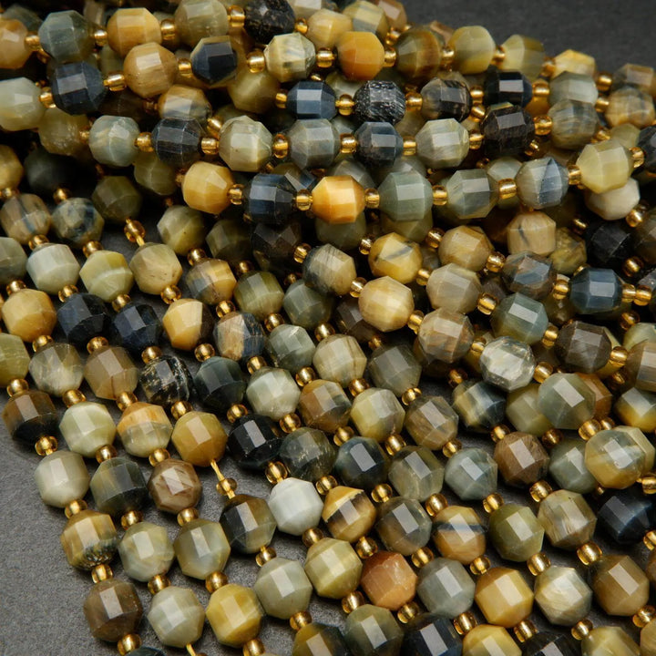 Golden Blue Tiger's Eye · Faceted · Prism · 7.5mm, Bead, Tejas Beads