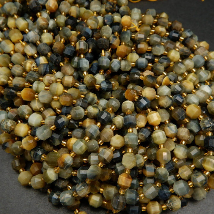 Golden Blue Tiger's Eye · Faceted · Prism · 7.5mm, Bead, Tejas Beads