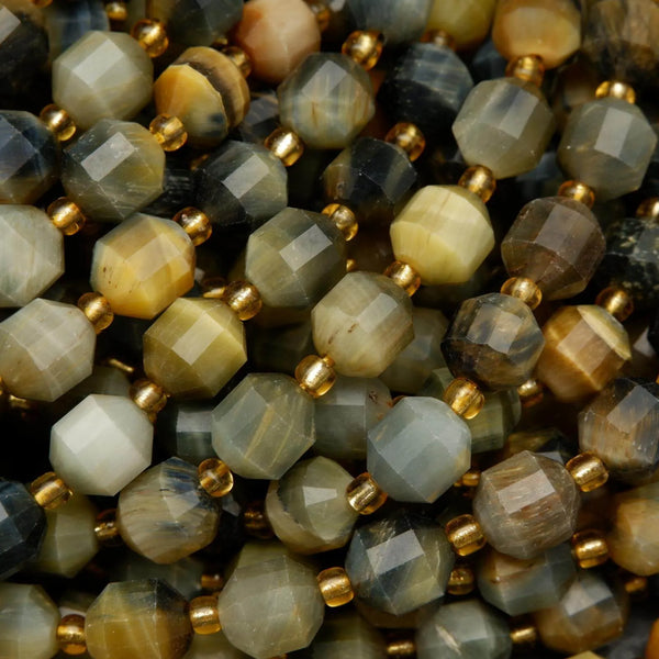 Golden Blue Tiger's Eye · Faceted · Prism · 7.5mm, Bead, Tejas Beads