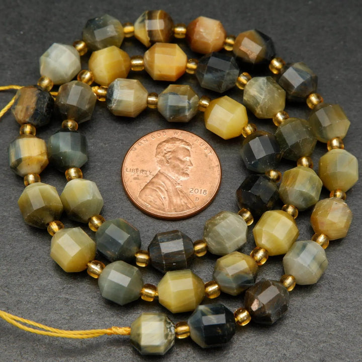 Golden Blue Tiger's Eye · Faceted · Prism · 7.5mm, Bead, Tejas Beads