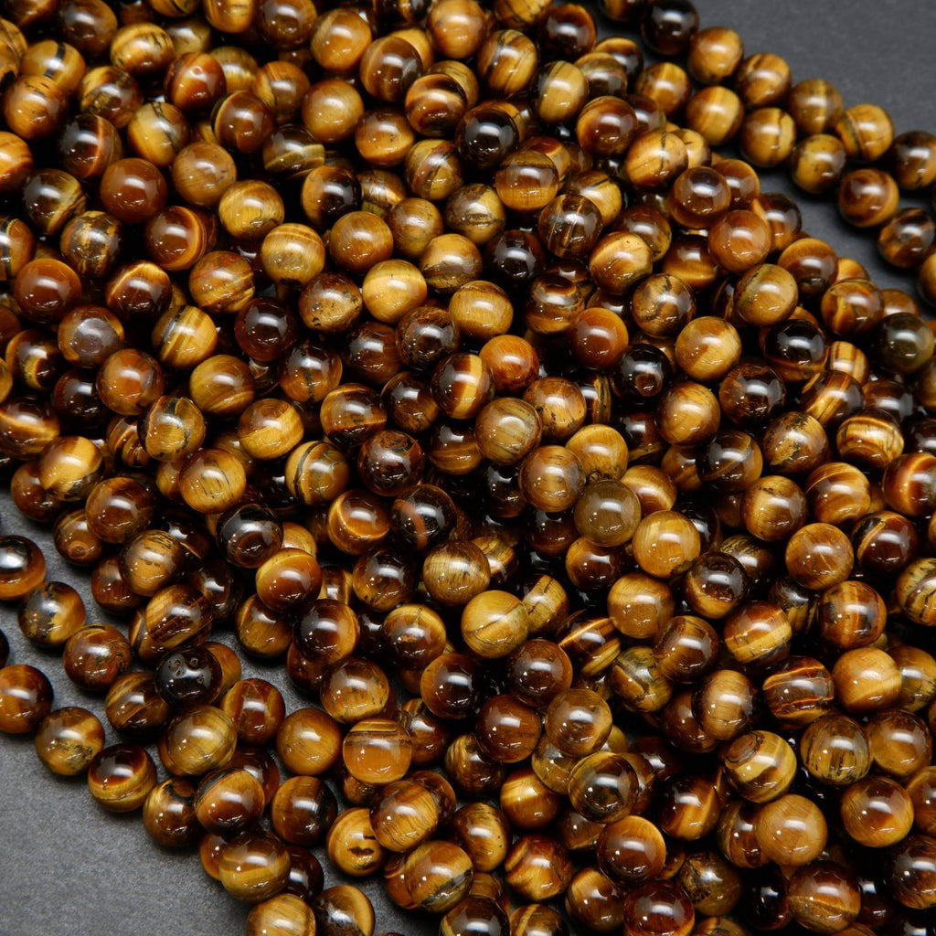 Polished Tiger Eye Beads. Round loose beads.