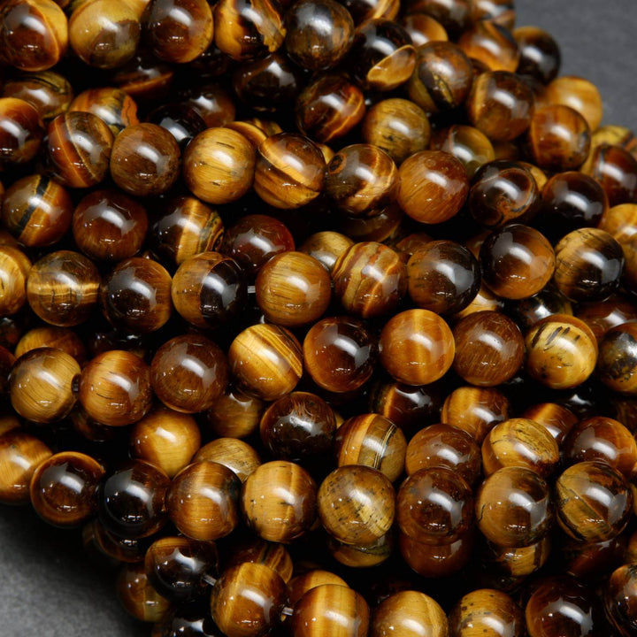 Polished Tiger Eye Beads. Round loose beads.