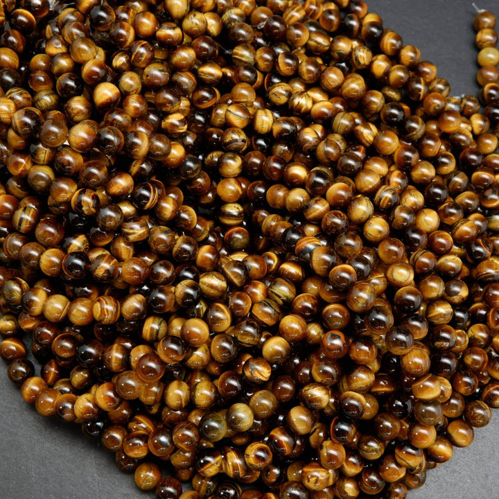 Polished Tiger Eye Beads. Round loose beads.
