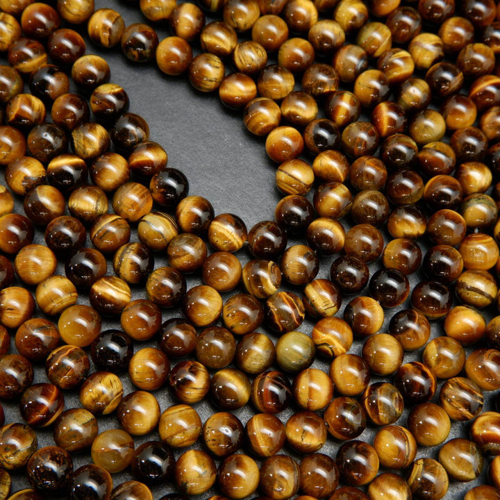 Polished Tiger Eye Beads. Round loose beads.