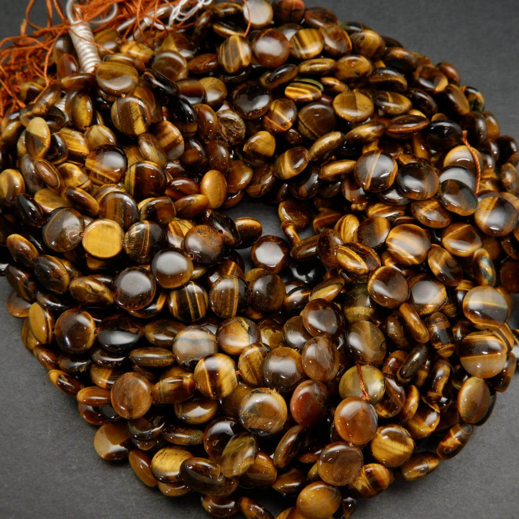 Tiger Eye Smooth Coin Shape Beads.