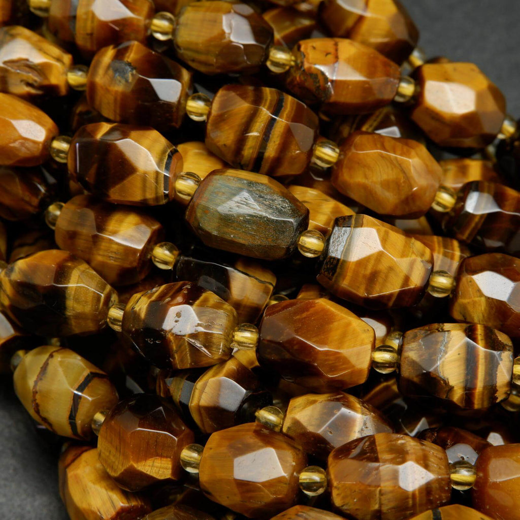 Brown and yellow faceted nugget shape tiger eye beads.