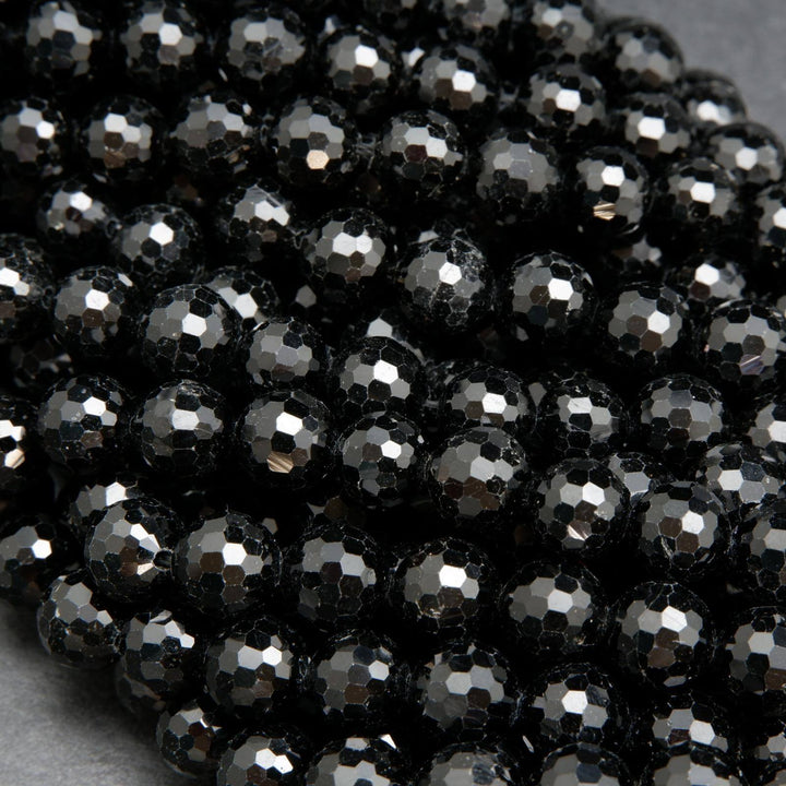 Faceted Black Tourmaline Beads.
