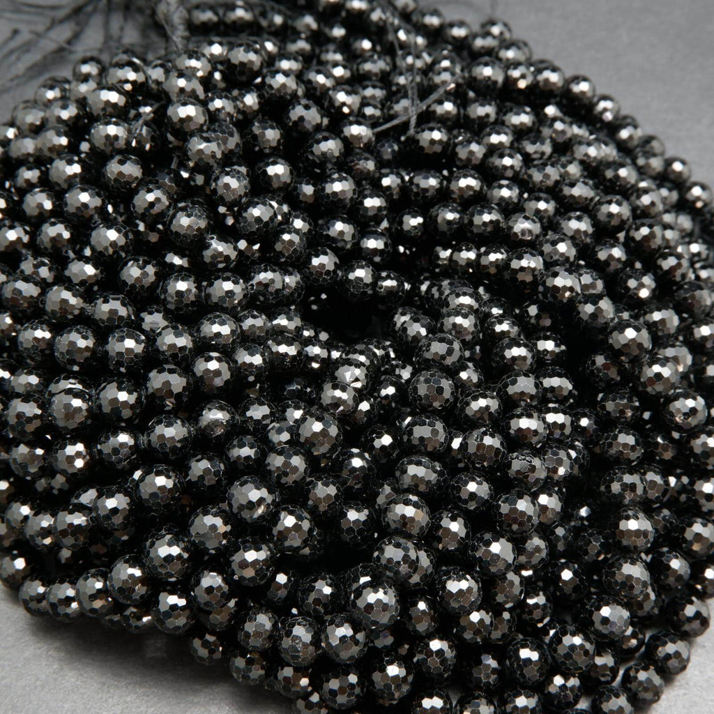 Faceted Black Tourmaline Beads.
