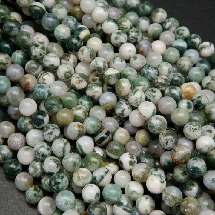 Green and white tree moss agate beads.