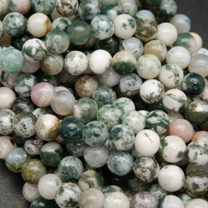 Green and white tree moss agate beads.