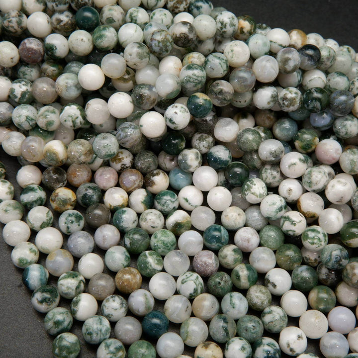 Green and white tree moss agate beads.