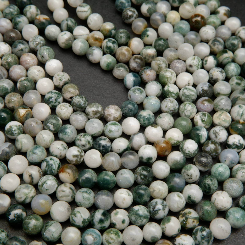 Green and white tree moss agate beads.
