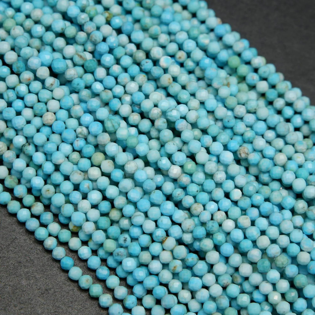 Microfaceted light blue turquoise beads.
