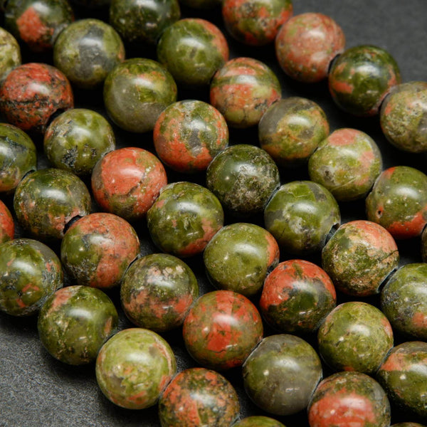 Drab green and pinkish orange unakite large hole beads.