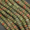 Matte Finish Green and Orange Unakite Rondelle Shape Beads.