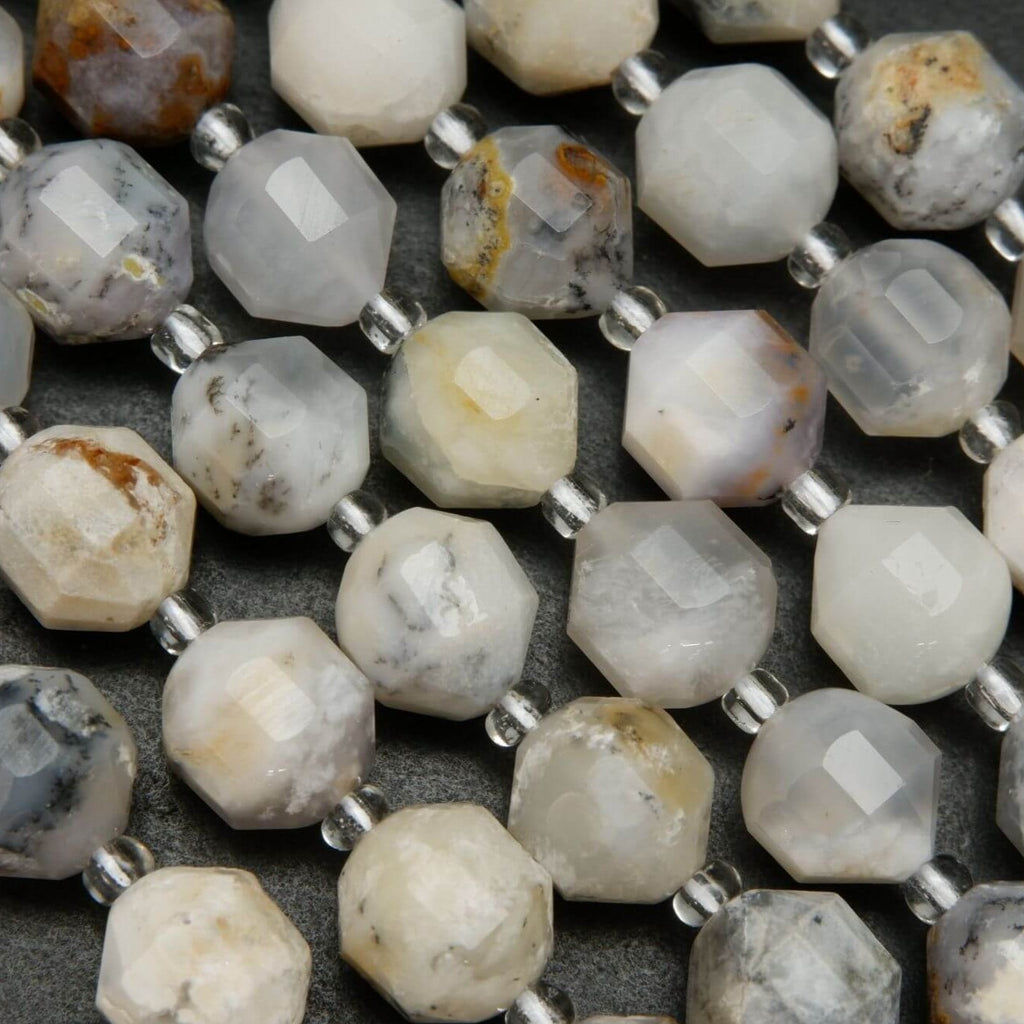 White and Grey Faceted Energy Prism Beads.