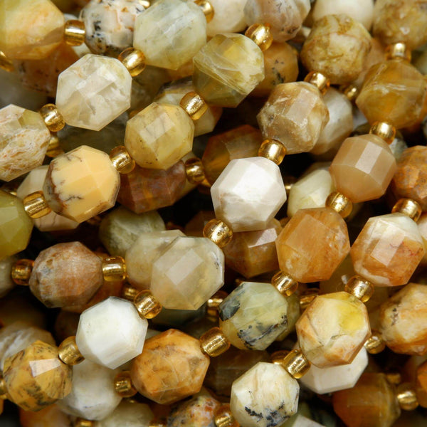 Dendritic yellow opal energy prism beads.