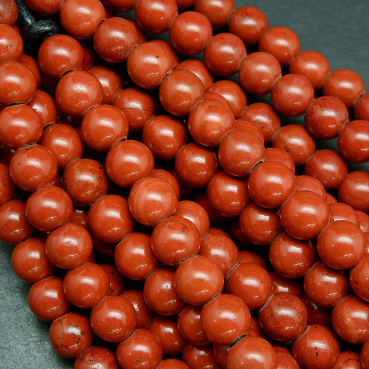 Red Jasper A · Smooth · Round · 6mm, 8mm, 10mm · Large Hole · 1/2 Strand, Bead, Tejas Beads